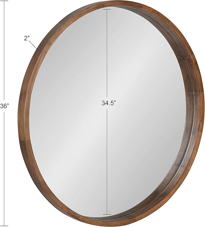 Kate and Laurel Hutton Round Wood Framed Wall Mirror, 36" Diameter, Natural Rustic Brown, Geometric Home Decor