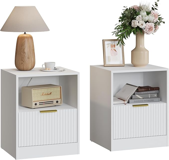 3-Piece Modern Bedroom Furniture Set, Wide 8-Drawer Dresser & 1-Drawer Nightstands Set of 2, Natural Wood Dresser and Nightstand Sets for Bedroom, Hallway, White