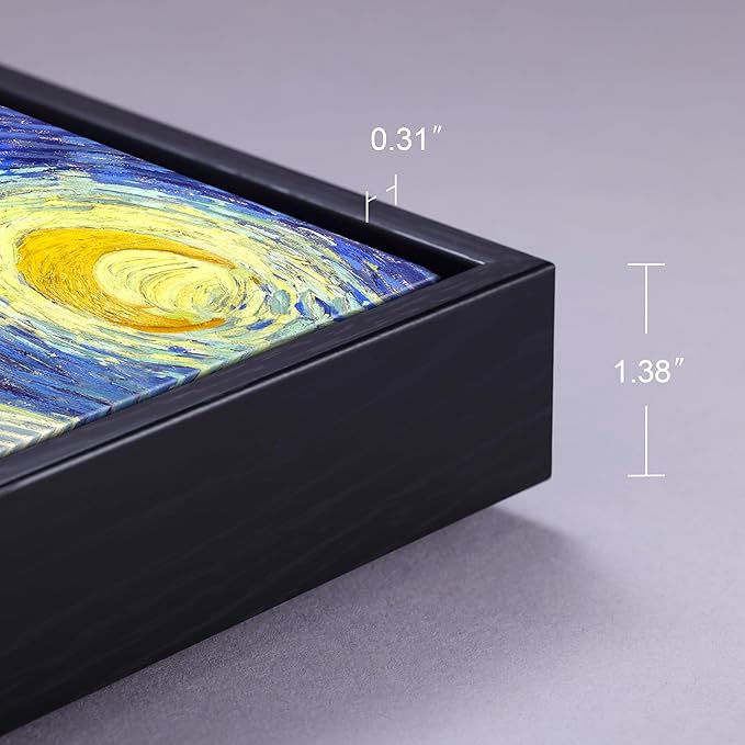 Wieco Art Framed Art Canvas Prints of Starry Night by Vincent Van Gogh Paintings Reproduction Post-Impressionism Artwork Framed Wall Art for Living Room Home Decorations Black