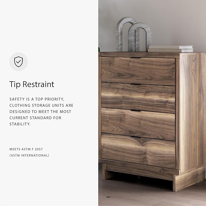 Signature Design by Ashley Darcalli Mid-Century Modern 4-Drawer Chest with Easy Glide and Safety Stop for Bedroom, Light Brown