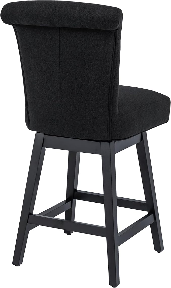 Bar Stool, 26 Inch Upholstered Barstools with 15.7" High Back and Footrest, Swivel Counter Height Barstools for Kitchen Island Home Bar Performance Fabric Black