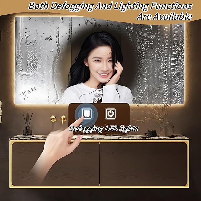 66IN Bathroom Vanity Set with a Single Sink - Embedded Sensor Light Strip & Large Capacity Floating Cabinet | Modern Bathroom Vanities with Defogging Mirror Surface & LED Lighting (Mirror)