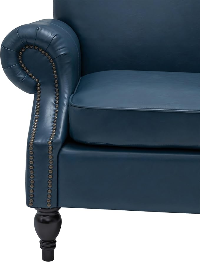 Accent Chair,22.4" Seat Depth Armchair with Roll Arms,36.6W*34.3D*34.6H Living Room Chair,Wood Legs,Set of 2,Faux Leather in Navy