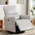 Power Swivel Recliner Chair, Faux Leather Glider Electric Rocking Chair for Adults. Nursery Rocker Single Sofa Chair with Lumbar Support for Living Room. Dual-Port Charging: Type-C&USB, Grey