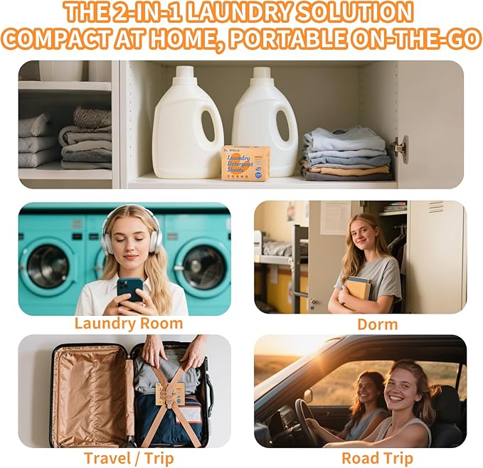 BellaLuce Laundry Detergent Sheets: 1 Home Size (240 Loads, Fresh Linen) & 2 Travel Size (32 Loads, Fresh Linen & Dreamy Sway) | Portable for College, Dorm, Hotel, Family