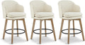 Counter Height Barstools 26 inch Upholstered Swivel Bar Stools with Back and Wood Legs for Kitchen Island,Set of 3,Linen Fabric