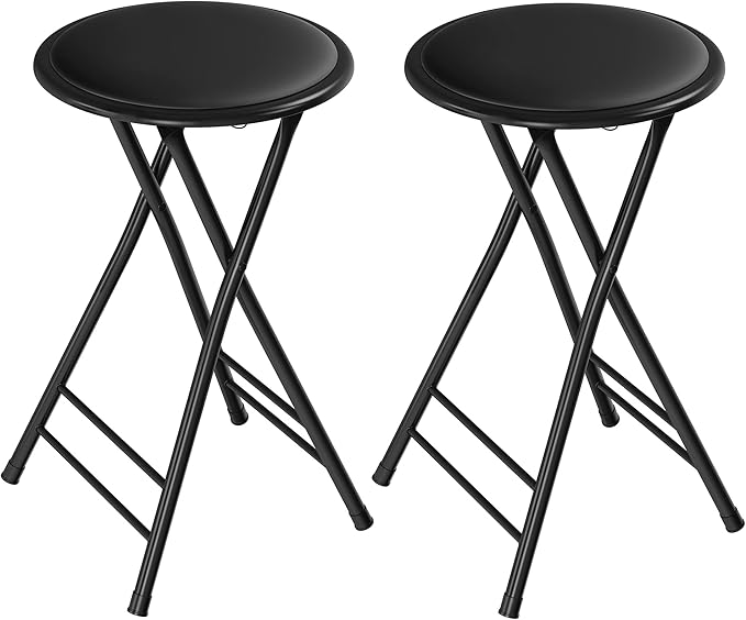 Lavish Home Set of 2 Counter Height Bar Stools – 24-Inch Backless Folding Chairs with 225lb Capacity for Kitchen, Rec Room, or Game Room (Black)