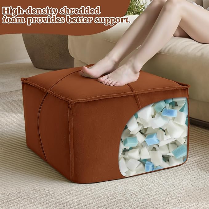 MeMoreCool Stuffed Round Pouf Ottoman Foot Rest, Floor Pouf Foot Stool with Soft Foam Chunk Filling, Small Round Ottoman Footstool Circle Footrest for Living Room