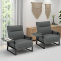 Upholstered Accent Chairs Set of 2, Modern Faux Leather Sofa Chairs with Foldable Side Tray Table & Storage Pocket, Small Accent Sofas for Living Room, Bedroom, Gray