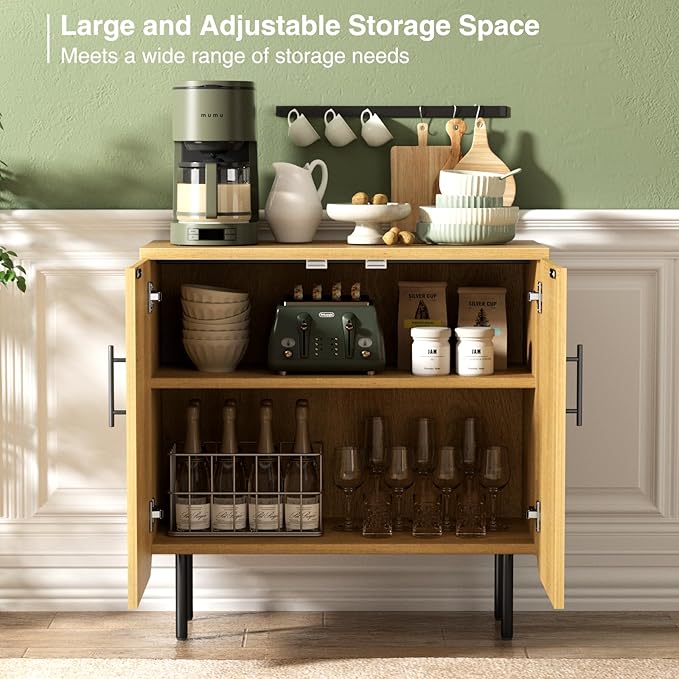 Buffet Cabinet with Storage, Sideboard with 2 Doors, Adjustable Shelf, Fluted Accent Cabinet for Living Room, Modern,Natural