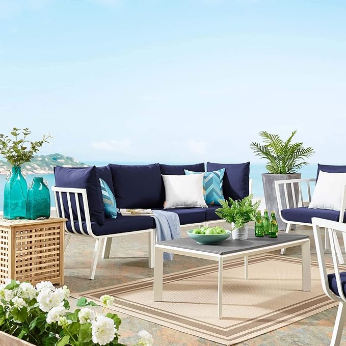 Modway Riverside Outdoor Furniture, 3-Piece Set, White Navy