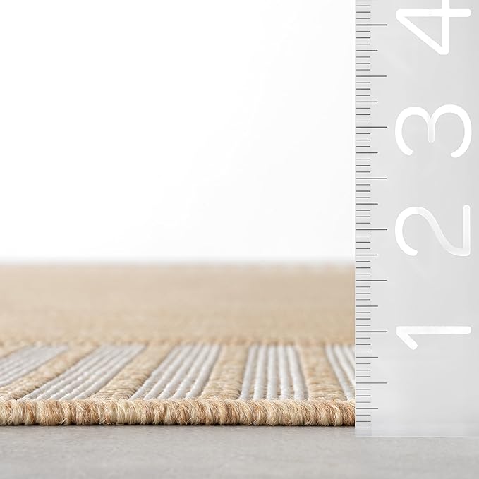 nuLOOM 5x8 Outdoor/Indoor Asha Area Rug, Tan, Casual Design with Striped Border, Stain Resistant, Highly Durable, for Patio, Balcony, Bedroom, Living Room, Dining Room, Bathroom