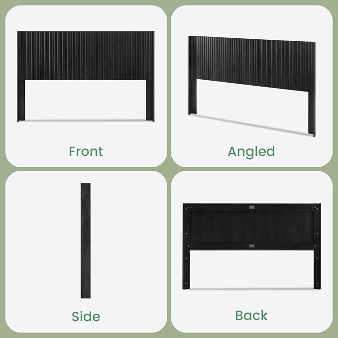 COCO DESIGN King Size Headboard Only, 80" Wide Wooden Headboard, Mid Century Modern Farmhouse Boho HeadBoard, Wall Mount, Fluted Panel, Wingback Design, Black