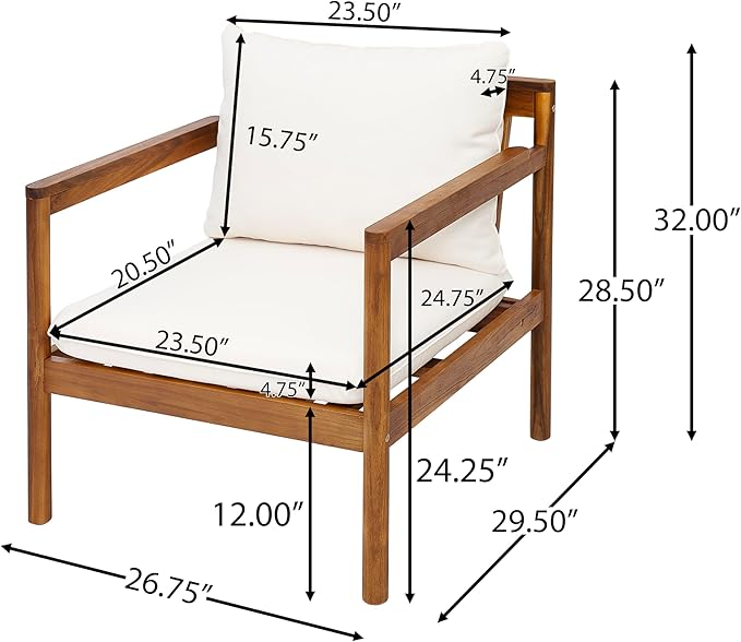 Christopher Knight Home Veera Set of 2 Acacia Wood Lounge Chair Outdoor with Rope Accent, Accent Chair with Water-Repellent Cushions, Comfy Chairs for Garden/Backyard, Patio Furniture, Teak + Cream