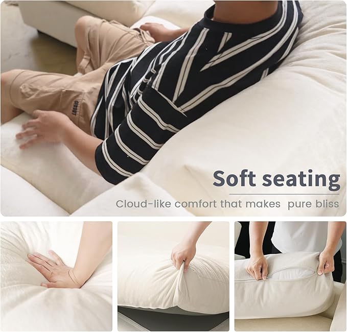 WJShome Cloud Couch Modular Sectional Sofa,67" L Shaped Couch, Convertible Wide Seater, 2 Seater+Ottoman for Living Room Set,Covers Washable&Replaceable,Beige