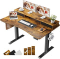 Veken 47.2"×27.6" Standing Desk with Storage Drawers, Adjustable Height Computer Table with Monitor Shelf, Home Office Desk for Study, Gaming, Workstation, Brown