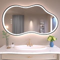 WTTY LED Irregular Bathroom Mirror 20x36 Inch with Front & Back Lights - Asymmetrical Design, Anti-Fog, Dimmable 3 Color Temperatures, Shatterproof Glass, Horizontal or Vertical Mount (Black Frame)