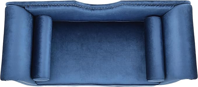 Christopher Knight Home Aurora Velvet Chaise Lounge Indoor with 2 Bolster Pillows, Upholstery Entryway Bench with Nailhead Trim & Curved Arms, End of Bed Bench Ottoman and Wooden Legs, Dark Blue
