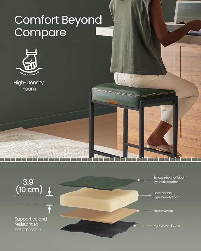 VASAGLE EKHO Collection - Bar Stools Set of 2, Counter Height Bar Stools, Synthetic Leather with Stitching, Mid-Century Modern Counter Stools, 26-Inch Tall, Kichen Home Bar Dining Room, Forest Green