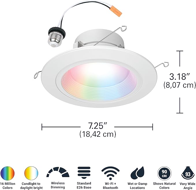HALO 5/6" Smart Wi-Fi Recessed LED Light Powered by WiZ Pro, Dimmable Full Color w/ SpaceSense® Motion, Smart Home Ready - RL56069WZRGBWWHR