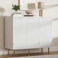 Fluted Sideboard Buffet with 3 Doors, Modern Accent Cabinet with Adjustable Shelves, Kitchen Storage Cabinet with Golden Handles, Coffee Bar for Kitchen, Living Room, White