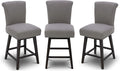 CHITA 26 Inch Counter Height Swivel Bar Stools Set of 3, FSC Certified Modern Fabric Swivel Barstool Chair with Back, Flint Grey
