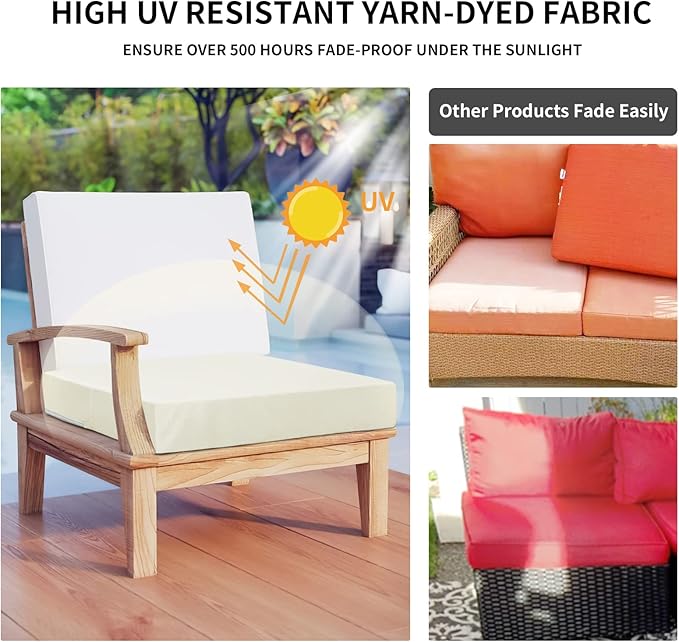 Easy-Going Waterproof Patio Cushion Covers 22x20x4 inch 4 Pack Replacement Non-Slip Outdoor Seat Cushion Slipcover with Zipper. Cream