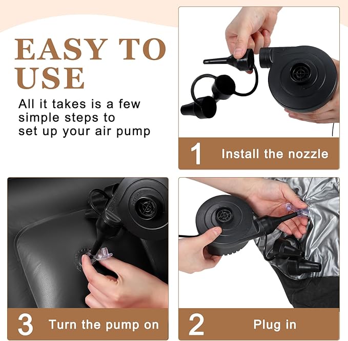 Realspring 9 Pcs Bean Bag Chairs for Adults Inflatable Chairs with Electric Air Pump,Blow up Couch Folding Portable Inflatable Couch Lazy Sofa for Reading Living Room Camping (Black)