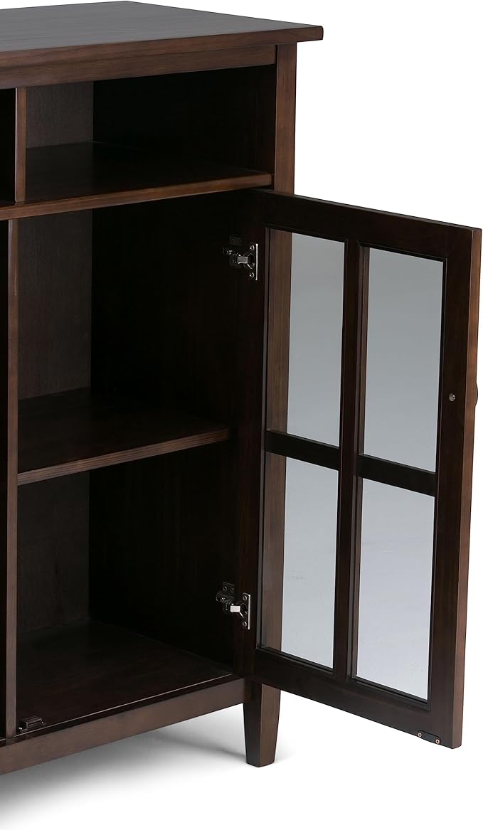 SIMPLIHOME Warm Shaker SOLID WOOD 39 inch Wide Transitional Medium Storage Media Cabinet in Tobacco Brown for the Living Room, Entryway and Family Room