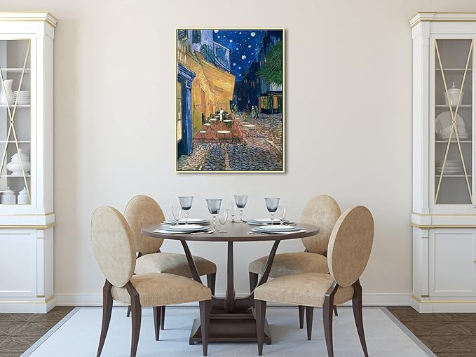 Wieco Art Framed Art Giclee Canvas Prints of Cafe Terrace at Night Canvas Prints Wall Art by Van Gogh Paintings Abstract Framed Canvas Wall Art for Home Decor Golden Frame