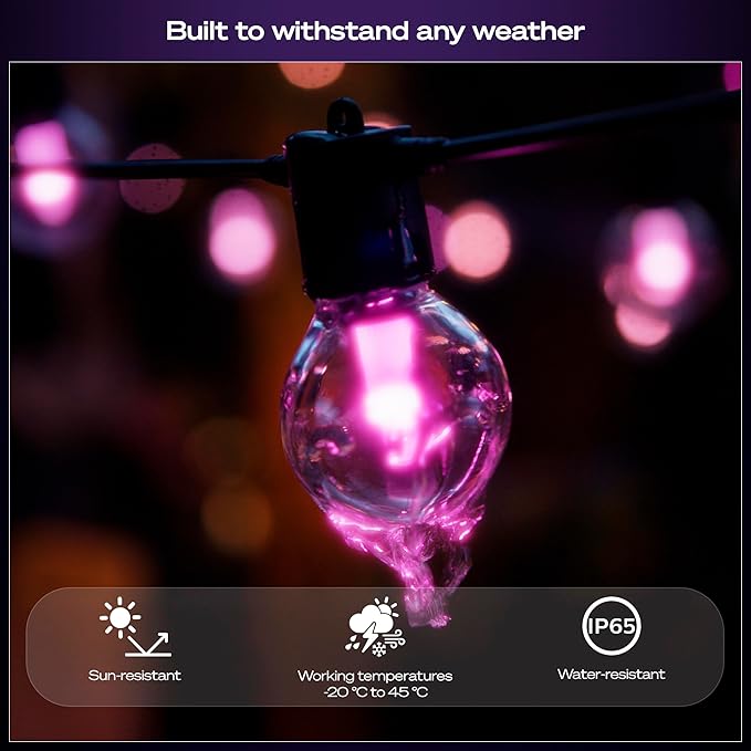 Philips Hue Festavia Globe Outdoor String Lights, White and Color Ambiance, 91ft, 32 Bulbs, Dimmable, Control with Hue App, Works with Alexa, Google Assistant, Apple Home