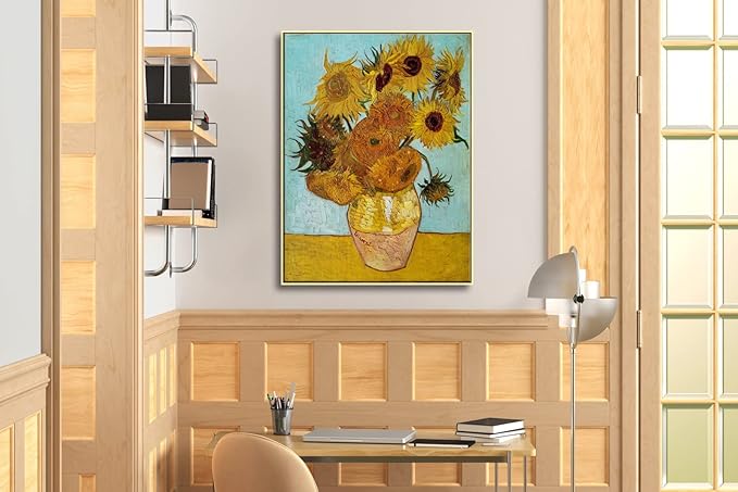 Wieco Art Large Framed Canvas Wall Art Sunflower by Vincent Van Gogh Oil Paintings Reproduction Abstract Wall Decorations for Living Room Golden Frame Home Office Decorations