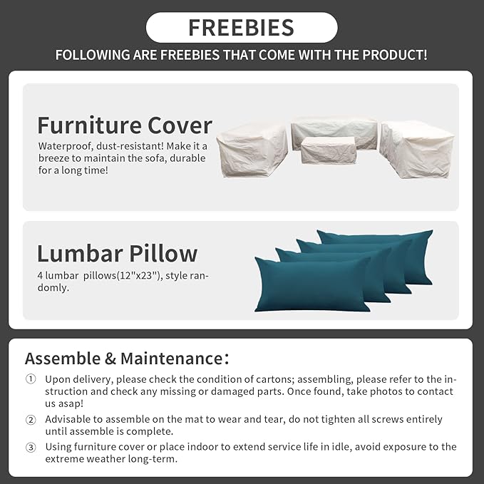Rattaner Patio Furniture Set 5 Pieces Outdoor Furniture Sets Patio Couch Outdoor Chairs Coffee Table Peacock Blue Anti-Slip Cushions and Waterproof Covers