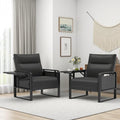 Upholstered Accent Sofas Set of 2, Modern Faux Leather Sofa Chairs with Foldable Side Tray Table & Storage Pocket, Small Accent Sofas for Living Room, Bedroom, Black
