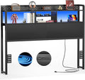 Unikito Headboard for Queen Size Bed with Storage Shelf, Head Board with 3 Outlets and 2 USB Ports, Headboards with RGB LED Light, Height Adjustable, Sturdy and Stable, Easy Assembly, Black