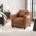 Mid Century Modern Accent Chair, 30 Inches PU Leather Armchairs, Barrel Chair Living Room Chairs Club Chair with Cushion Reading Chair for Bedroom, Apartment, Reading Room, Brown