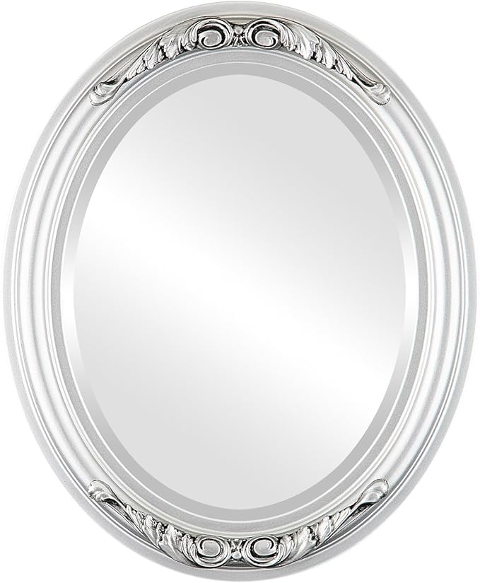 OVALCREST Oval Beveled Wall Mirror for Home Decor - Florence Style - Silver Spray - 28" x 22"