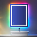 28x36 inch LED Bathroom Mirror RGB Color Changing Backlit Mirror Shatterproof Dimmable Anti-Fog Vanity Mirror with Double Lights (RGB Multicolor Backlit + Adjustable Front-Lighted)