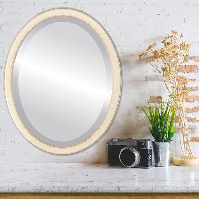 OVALCREST Oval Beveled Wall Mirror for Home Decor - Toronto Style - Taupe - 26" x 22"