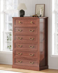 AOGLLATI Farmhouse Dresser with 6 Drawers, 51.2”Tall Wooden Rustic Chest of Drawers with Natural Texture, Vintage Design, Bedroom Dressers with Drawers for Bedroom, Oak Brown