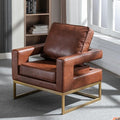 Modern Accent Chair, PU Leather Upholstered Side Chair with Backrest, Comfy Armchair Side Chair with Golden Metal Base for Living Room Reception Room, 1PC, Brown