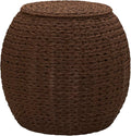 Household Essentials Handwoven Paper Rope Barrel Wicker Storage Basket Side Table, Brown