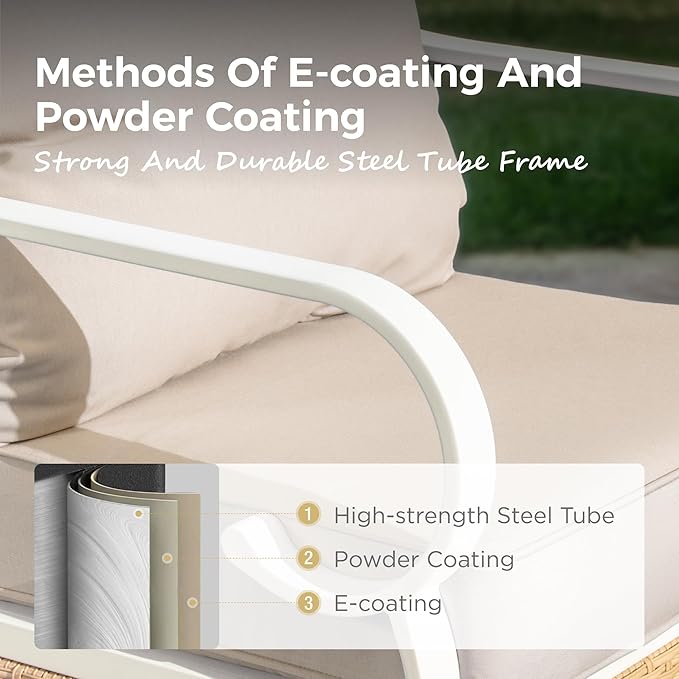 Outdoor Patio Leg Sofa Chairs Set of 2 Steel Frame Porch Furniture with Deep Seating and 5.5" Cushions for Lawn Backyard Deck, Beige