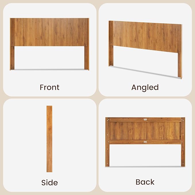 COCO DESIGN King Size Headboard Only, 80" Wide Wooden Headboard, Mid Century Modern Farmhouse Boho HeadBoard, Wall Mount, Fluted Panel, Wingback Design, Natural