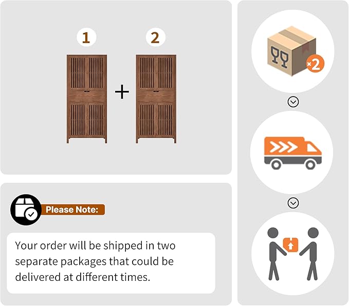 Set of 2 Rustic Brown 69" Tall Farmhouse Storage Cabinet with Drawer & Adjustable Shelves, Grille Door Organizer Unit, Anti-Tip Design for Bathroom,Kitchen,Living Room