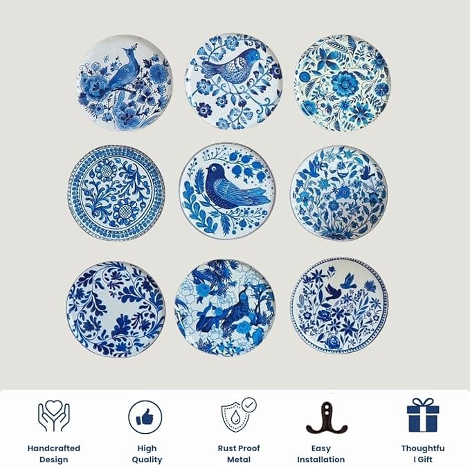 RITUALISTIC Holland Wall Sculpture for Home decorationWall painting for living roomMetal Wall DécorGift items for unisexWall artWall showpieceHome Décor Gift ItemsSet of 9 plates Blue | Christmas gifts