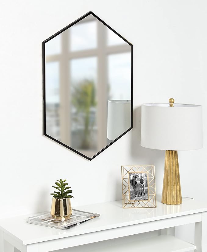 Kate and Laurel McNeer Large Hexagon Metal Wall Mirror, 31x22, Black
