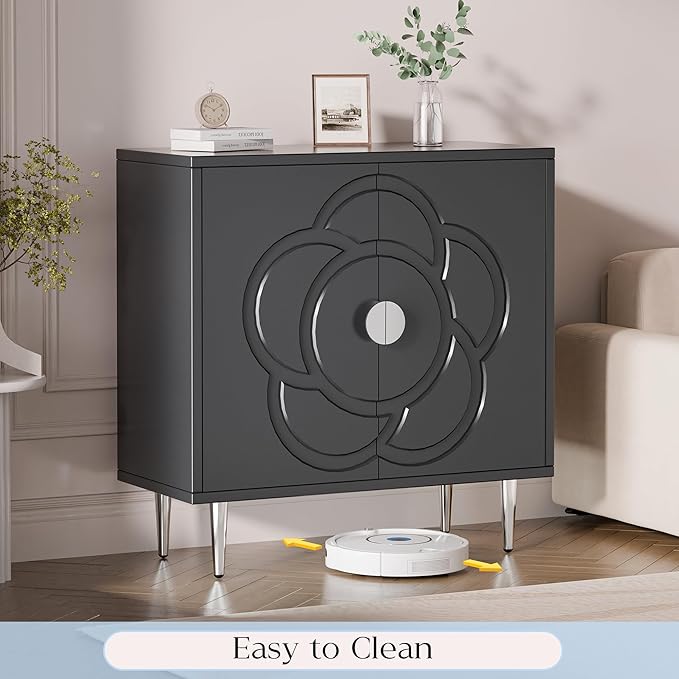 TOLEAD Storage Cabinet, Modern Sideboard Buffet Cabinet with Decorative Flower Pattern Doors, Accent Sideboard Cabinet for Living Room, Kitchen, Grey