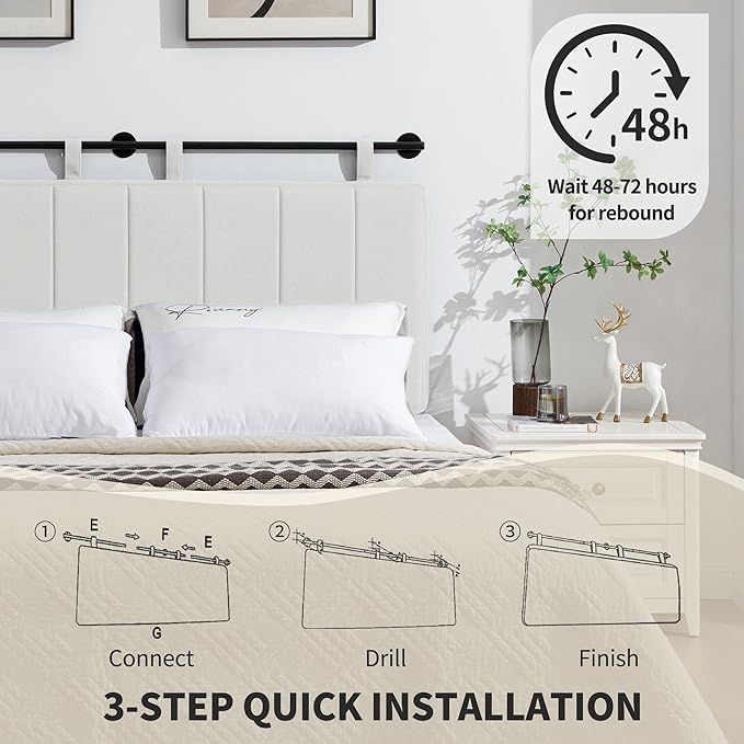 UEV King Headboard Only, Wall Mounted Hanging Upholstered Bed Head Board, Modern Vertical Channel Design of Fine Linen, Elegant Light Yellow Fluted Headboard for Bedroom (Light Yellow, Queen Size)
