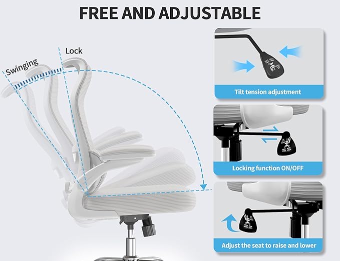 TRALT Ergonomic Office Chair - Desk Chair with Wave High Back Adjustable Lumbar Support Computer Chair - Gaming Chairs Mesh Backrest and PU Leather Seat for Home Reading Chairs to Adults(White)